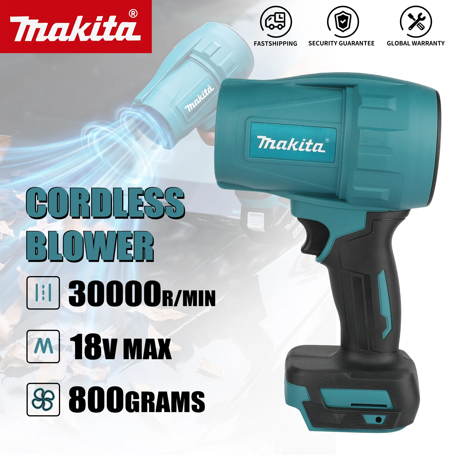 Leaf Blower Cordless - マキタB30 18V コードレスエアブロワー（可変速度制御機能付き）。落ち葉、ゴミ、作業場の粉塵の除去に最適なツールです。