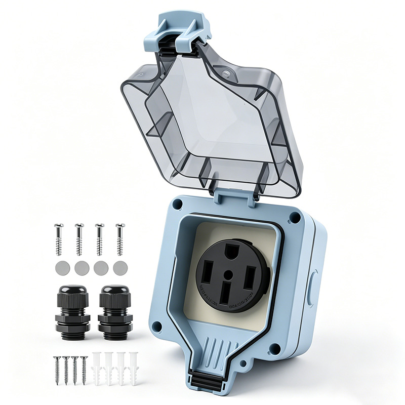 Outdoor Power Outlet Cover - 屋外電源コンセントボックス 防水IP66 50A 125v250V プラグソケット 屋外コンセントカバー付き