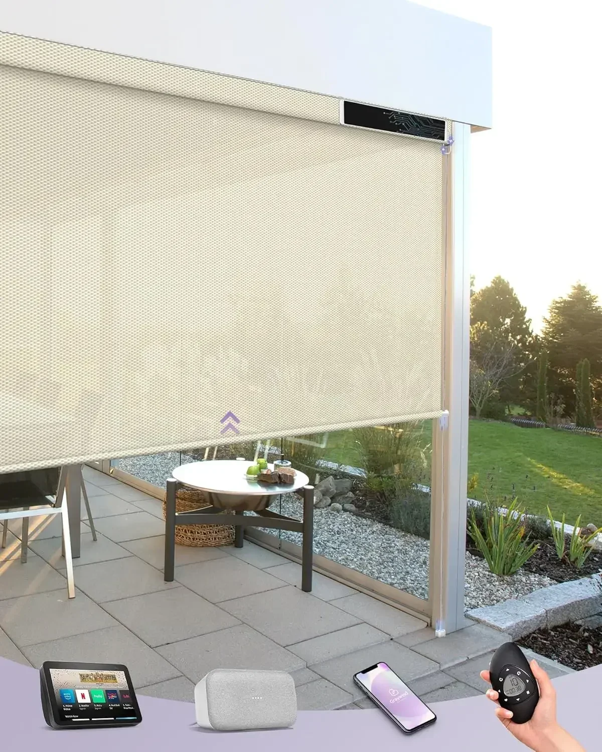 パティオ用電動屋外シェード Alexa Google対応 ス - Outdoor Power Blinds のレビューと価格